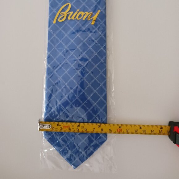 NWOT Brioni Mens Silk Necktie Made in Italy Blue Silver Diamond Pattern 3.5X58" - Picture 6 of 6